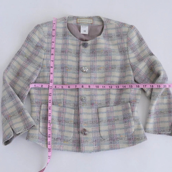 Vintage Paule  Vasseur Pink & Cream Cross Pattern 63% Wool Blazer 40 - Picture 4 of 12